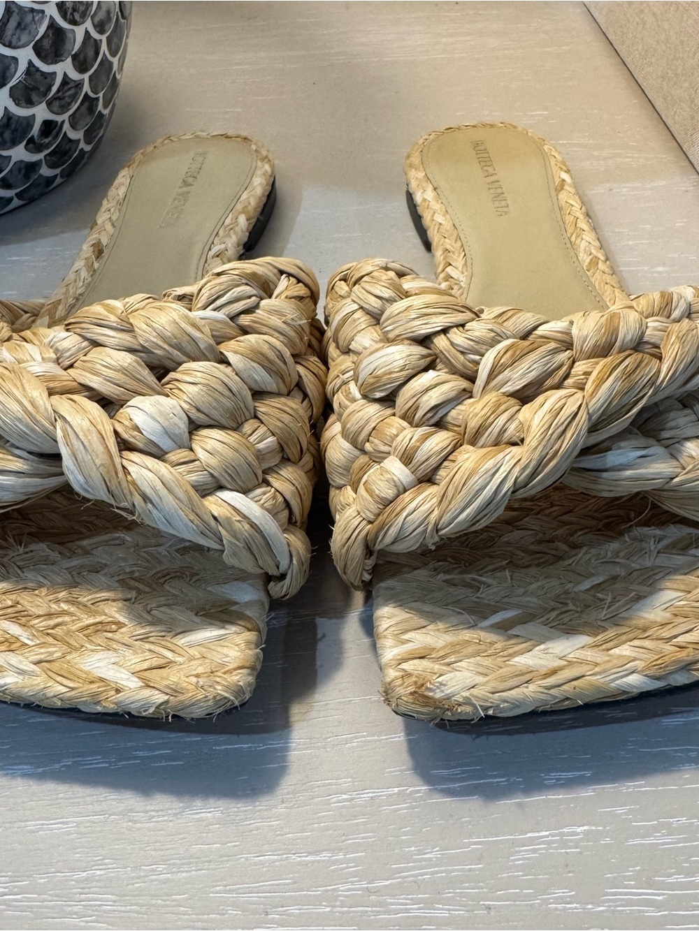 Bottega Veneta Natural Raffia Braided Sandals in Macadamia - Picture 5 of 9